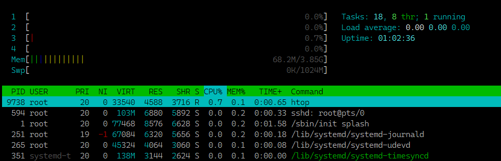 Process to check memory usage in Linux utilizing the "htop" command