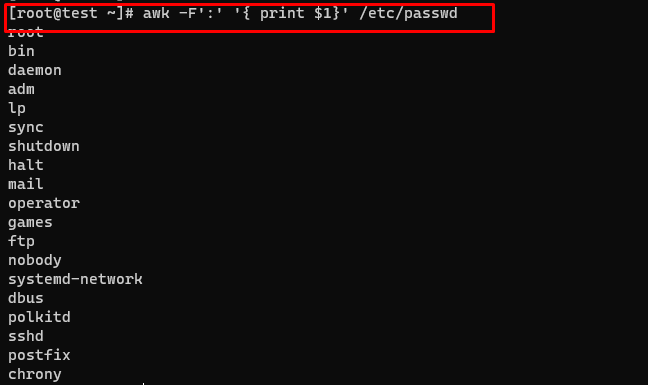 List User Names only in Linux using awk Command